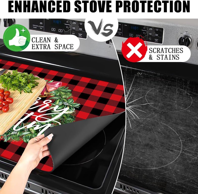 KAPLIPE Christmas Stove Top Cover for Electric Stove, 20x28 In Red Plaid Stove Covers Xmas Stove Mat Winter Heat Resist Gas Range Mat Induction Kitchen Decor Cooktop Protector Pad - Image 3
